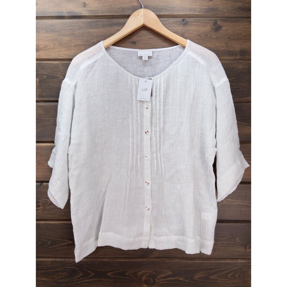 J.Jill Pure Jill Linen White Button Front Blouse Petite S NWT Boho Casual